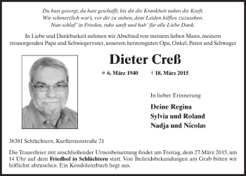 Traueranzeige von Dieter Creß 