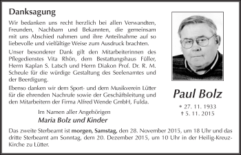 Traueranzeige von Paul Bolz 
