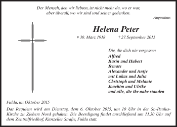 Traueranzeige von Helena Peter 
