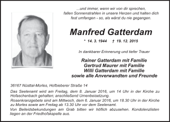 Traueranzeige von Manfred Gatterdam 