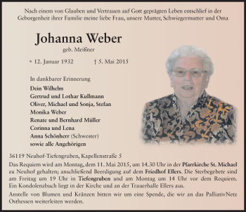 Traueranzeige von Johanna Weber 