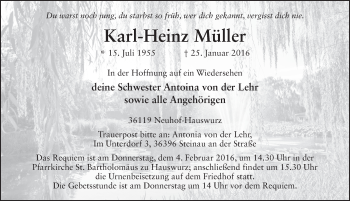 Traueranzeige von Karl-Heinz Müller 