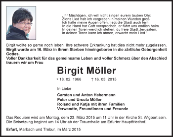 Traueranzeige von Birgit Möller 