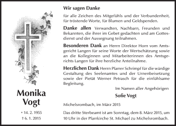 Traueranzeige von Monika Vogt 