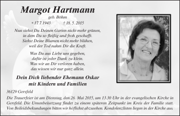 Traueranzeige von Margot Hartmann 