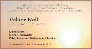 Traueranzeige von Volker Röll 