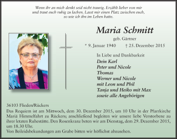 Traueranzeige von Maria Schmitt 