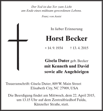 Traueranzeige von Horst Becker 