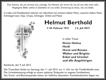 Traueranzeige von Helmut Berthold 
