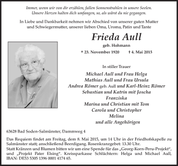 Traueranzeige von Frieda Aull 