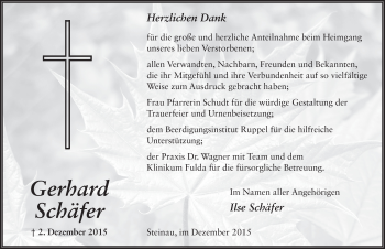 Traueranzeige von Gerhard Schäfer 
