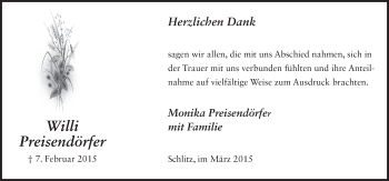 Traueranzeige von Willi Preisendörfer 