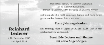 Traueranzeige von Reinhard Lederer 