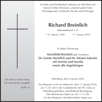 Traueranzeige von Richard Breinlich 