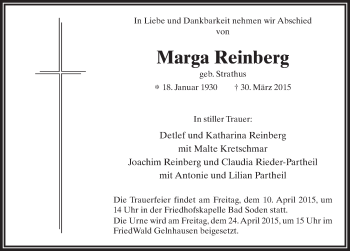 Traueranzeige von Marga Reinberg 