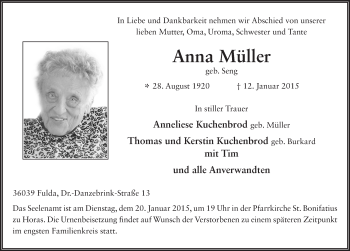 Traueranzeige von Anna Müller 