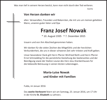Traueranzeige von Franz Josef Nowak 