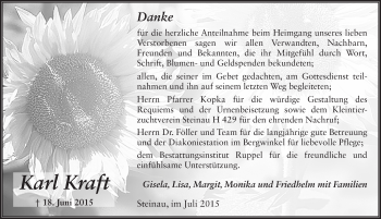 Traueranzeige von Karl Kraft 
