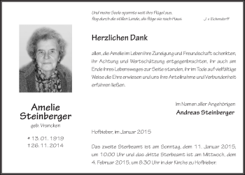 Traueranzeige von Amelie Steinberger 