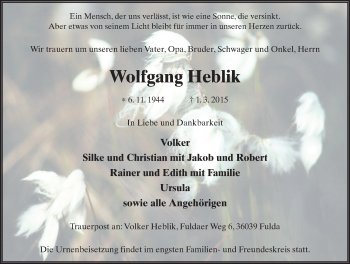 Traueranzeige von Wolfgang Heblik 