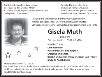 Traueranzeige von Gisela Muth 