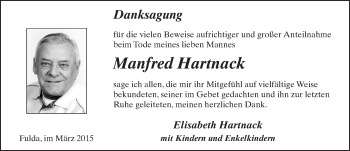 Traueranzeige von Manfred Hartnack 