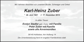 Traueranzeige von Karl-Heinz Zuber 