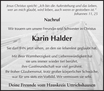 Traueranzeige von Karin Halder-Schweikart 
