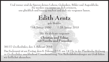 Traueranzeige von Edith Arntz 