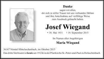 Traueranzeige von Josef Wiegand 