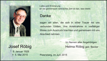 Traueranzeige von Josef Röbig 