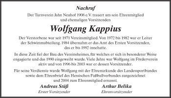 Traueranzeige von Wolfgang Kappius 