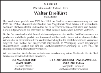 Traueranzeige von Walter Dreifürst 