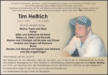 Traueranzeige von Tim Helfrich 