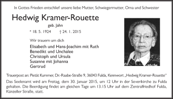 Traueranzeige von Hedwig Kramer-Rouette 