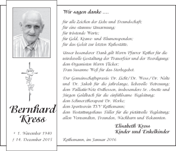 Traueranzeige von Bernhard Kress 