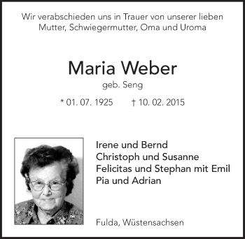 Traueranzeige von Maria Weber 