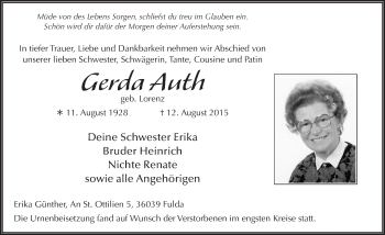 Traueranzeige von Gerda Auth 
