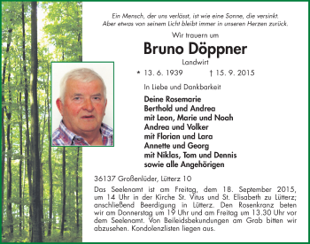 Traueranzeige von Bruno Döppner 