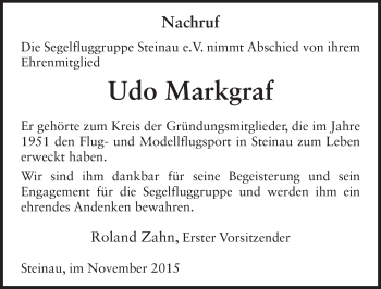 Traueranzeige von Udo Markgraf 