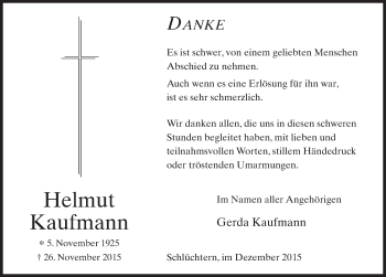 Traueranzeige von Helmut Kaufmann 