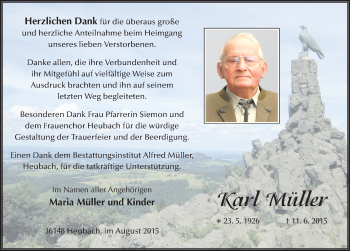 Traueranzeige von Karl Müller 