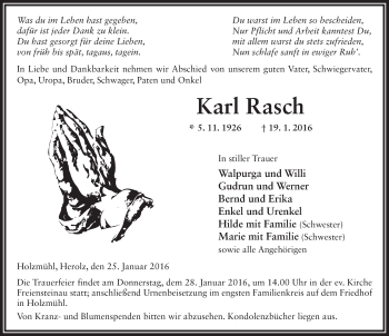 Traueranzeige von Karl Rasch 