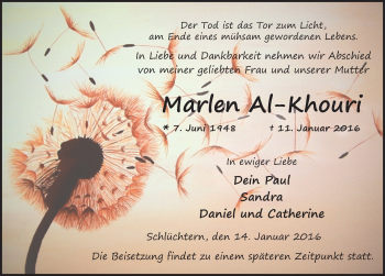 Traueranzeige von Marlen Al-Khouri 