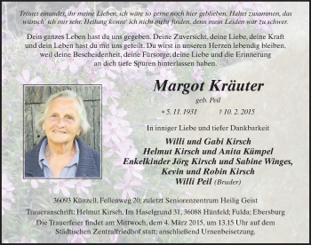Traueranzeige von Margot Kräuter 