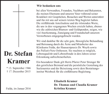 Traueranzeige von Stefan Kramer 