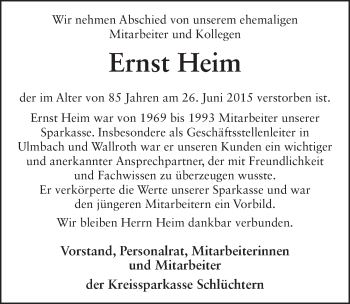 Traueranzeige von Ernst Heim 