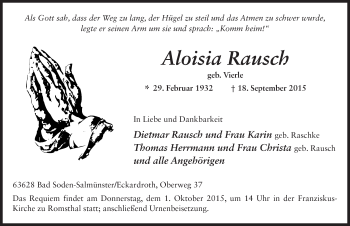 Traueranzeige von Aloisia Rausch 