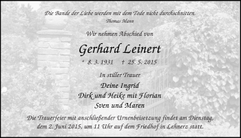 Traueranzeige von Gerhard Leinert 