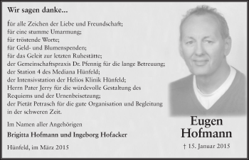 Traueranzeige von Eugen Hofmann 